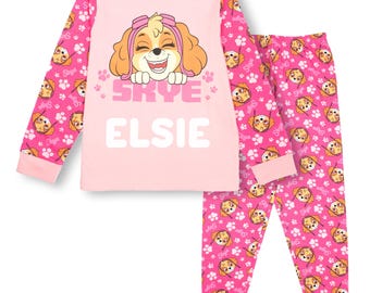 Personalised Girls Pyjama: Paw Patrol  Skye Girls' Winter Cotton PJ Set
