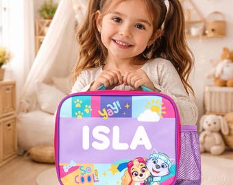 Personalised Girls Lunch Bag: Paw Patrol, Skye & Everest, Insulated Kids Lunchbox