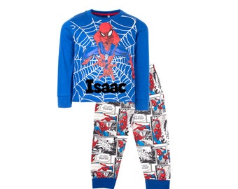 Marvel - Personalisierter Spiderman-Pyjama für Kinder von 2-9 Jahren - Langarm-Spiderman-Pyjama-Set - 100% Baumwolle - offizieller Marvel-Artikel