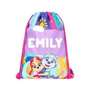 La Pat'Patrouille Sky Sac à cordon personnalisé pour enfant Sac en PE - Cartable pour enfant - Cadeau personnalisé pour enfant - Sac de natation pour enfant Rose