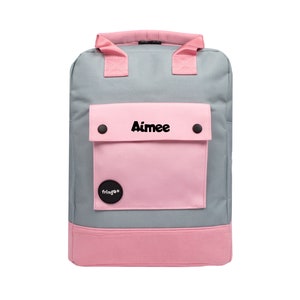 Fringoo Personalisierter süßer Mädchen Rucksack Schulrucksack für Jugendliche oder Kinder Geeignet als Schultasche, Reisetasche oder Laptoptasche Grey