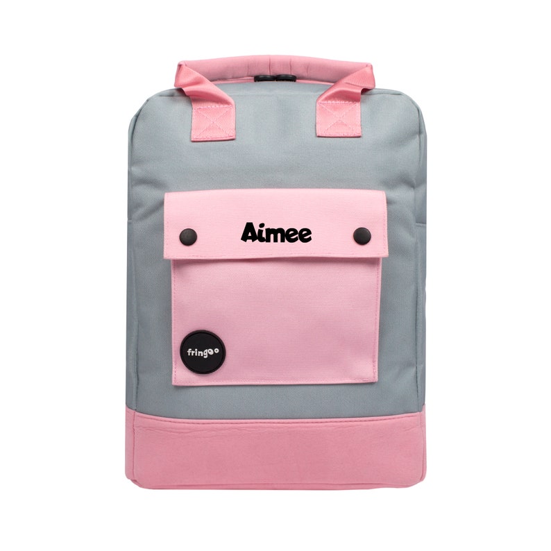 Fringoo Personalisierter süßer Mädchen Rucksack Schulrucksack für Jugendliche oder Kinder Geeignet als Schultasche, Reisetasche oder Laptoptasche Grey