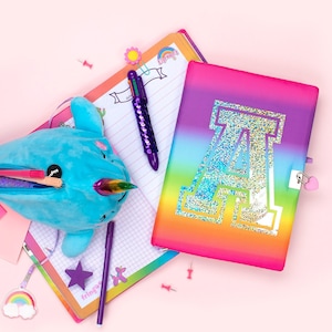 Personalised Secret Diary for Girls Rainbow Lockable Notebook with Glitter Pen Large Journal for Kids