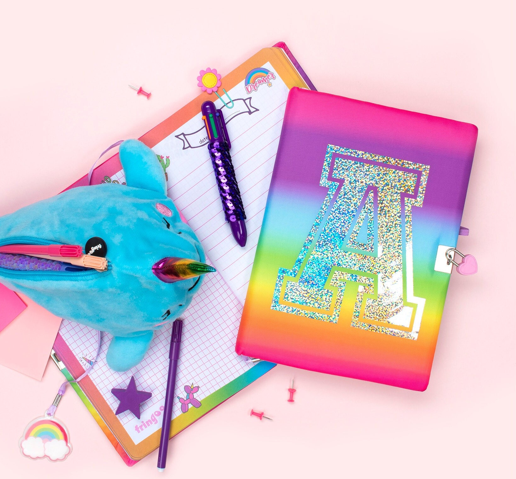 Personalised Secret Diary for Girls Rainbow Lockable Notebook With Glitter  Pen Large Journal for Kids 