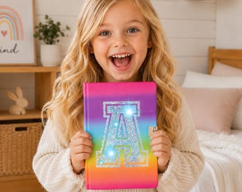 Personalised Secret Diary for Girls Rainbow Lockable Notebook with Glitter Pen | Kids Birthday Gift