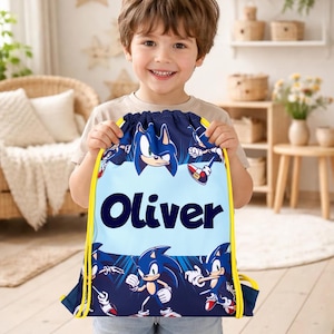 Kids Personalised Drawstring Bag: Boys Sonic the Hedgehog School PE Bag
