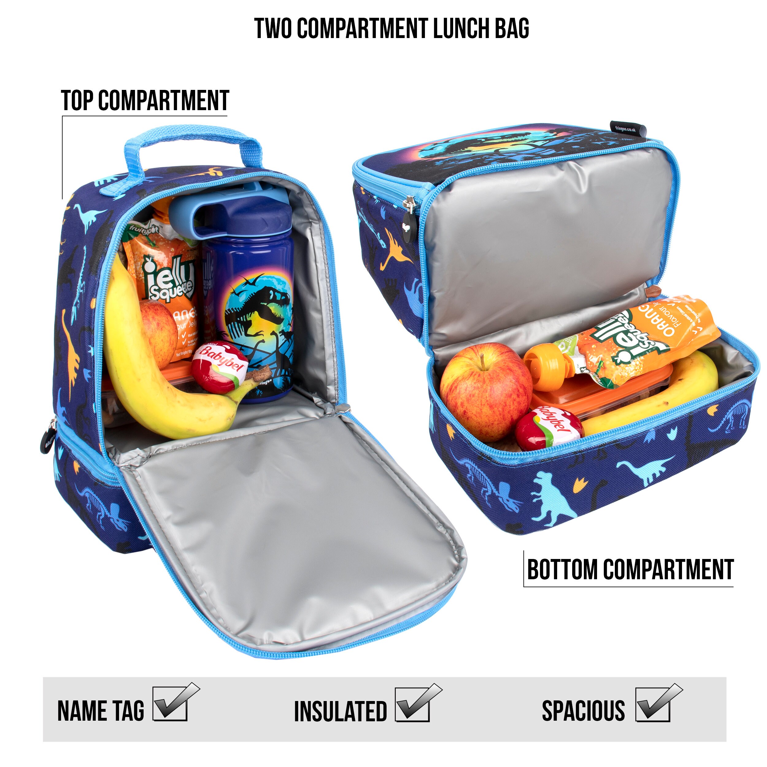 Fringoo Personalisierte Kinder-Lunch-Tasche – Wärmeisoliert, Mit 2 Fächern & Netztasche, Motiv Baby Shark, 21x20x9 Cm