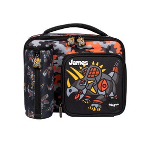 Sac à lunch scolaire pour enfants Sac à lunch thermique carré personnalisé de grande capacité pour garçons - Dinosaur Robot