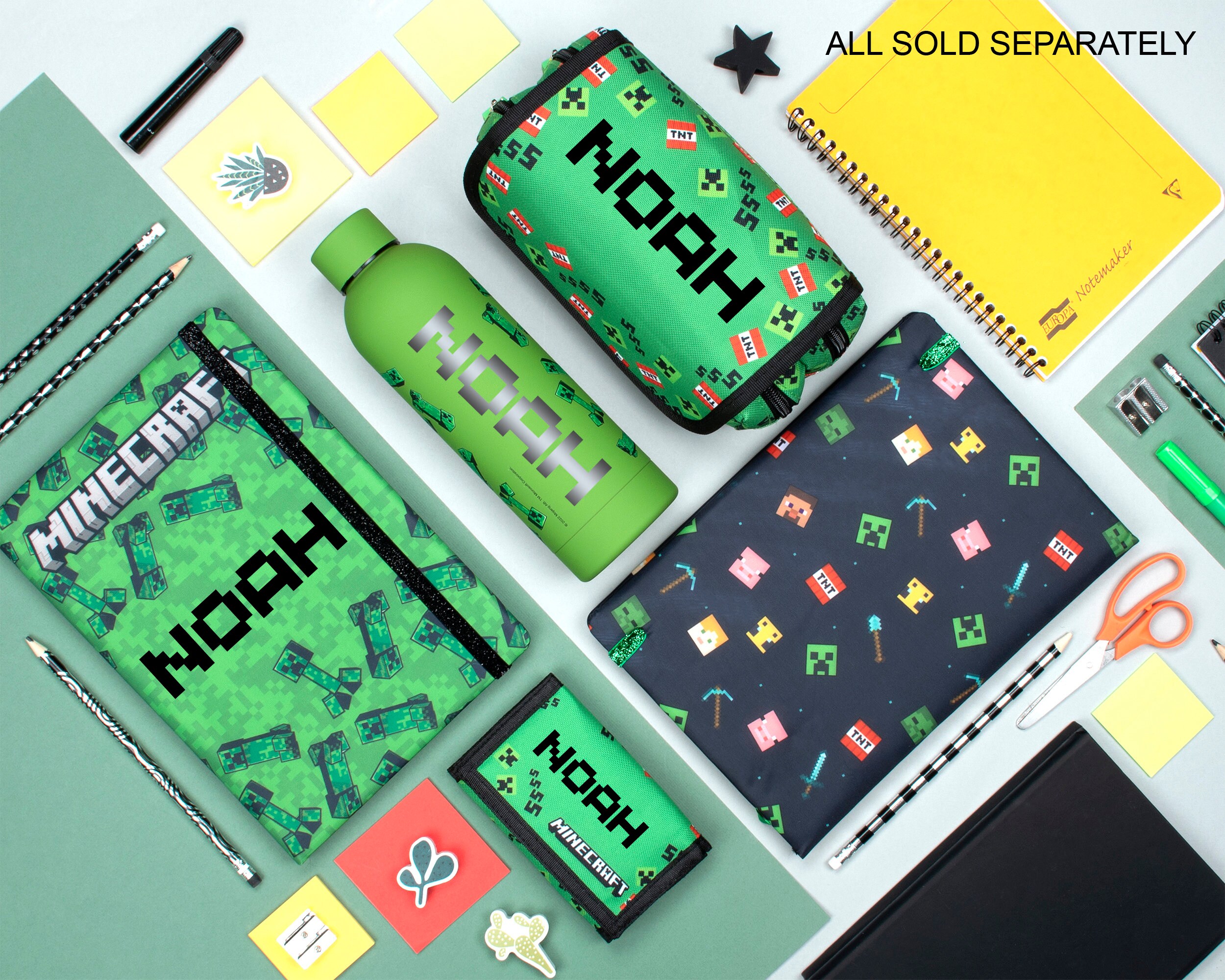 Portefeuille Enfant Minecraft Personnalisé Officiel – Vert Pixel Avec Nom En Lettres Minecraft – Cadeau Idéal Gamer Kid