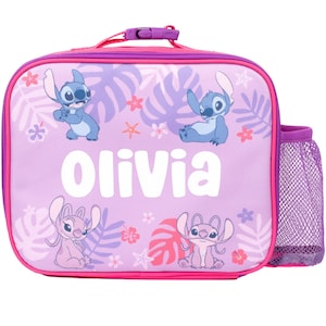 Sac à lunch personnalisé pour enfants Stitch & Angel Disney - Sac à collation isotherme pour enfants pour filles Sac à lunch d'école pour filles (rose)