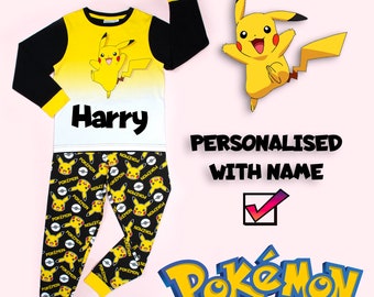 Pokemon Personalised Long Sleeve Pyjamas - Cotton, Warm Winter PJs for Boys & Girls - Pikachu Design