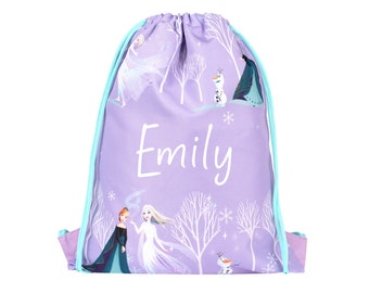 Disney Eiskönigin personalisierte Kordelzug für Kinder PE Tasche - Elsa & Anna Kinder Schultasche - personalisiertes Geschenk für Kinder - Schwimmtasche für Mädchen