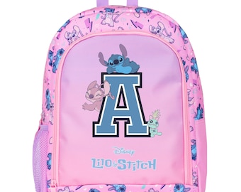 Disney Stitch and Lilo gepersonaliseerde schoolrugzak roze rugzak met 2 vakken reistas met gaasvakken en verstelbare schouderbanden