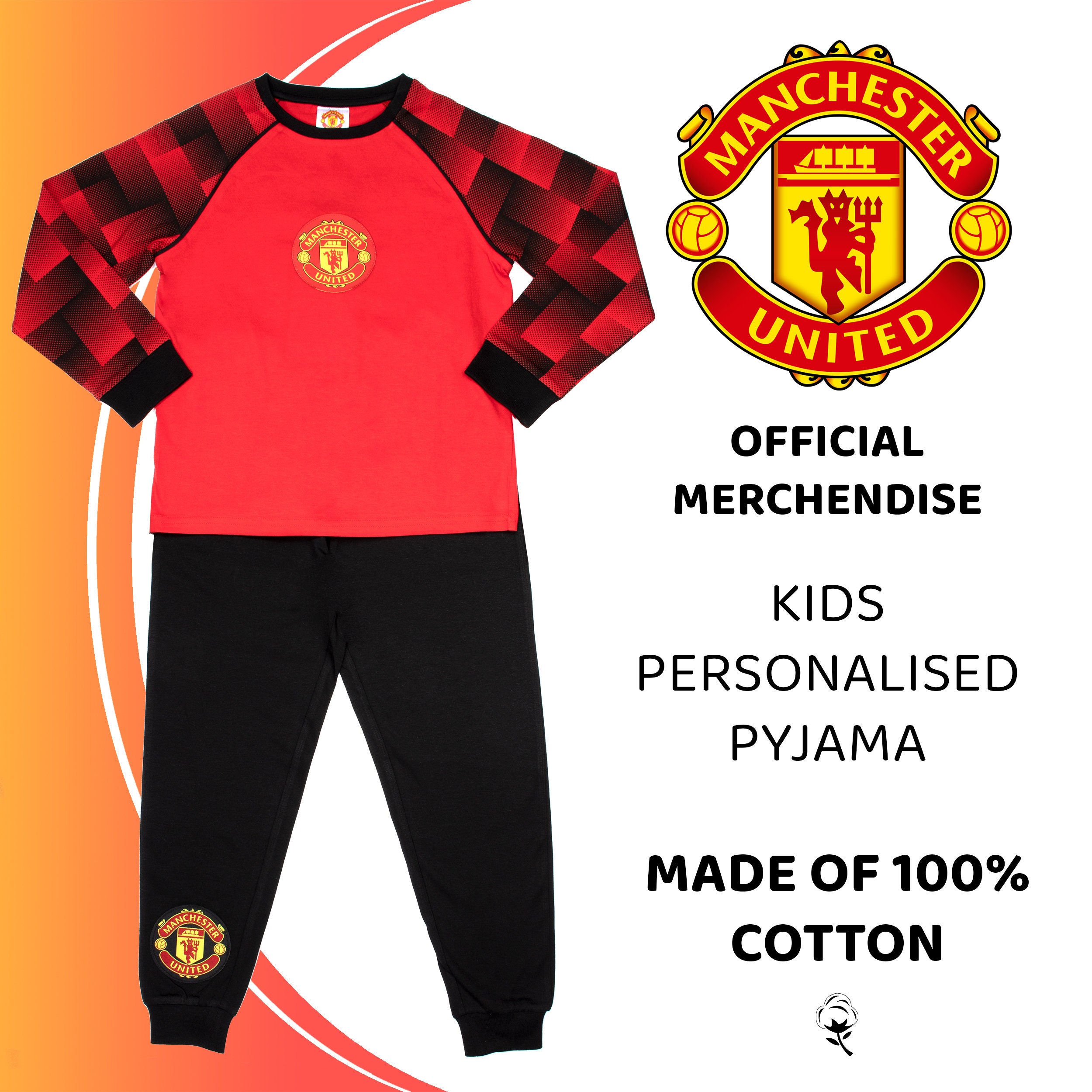 Manchester United F.C Personalised Kids Pyjamas Red Long Sleeve Pyjamas 100 Cotton Official Manchester United F.C Merchandise Etsy Canada