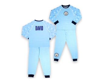 Manchester City F.C - Pijama Infantil Personalizado - Pijama de Manga Larga Azul Claro - 100% Algodón - Mercancía Oficial del Manchester City F.C