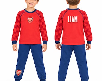 Boys Football Pyjama, Personalised Arsenal PJs, Red Navy Cotton, Kids Birthday Gift