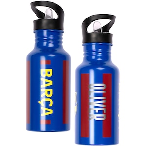 Gourde en métal personnalisée FC Barcelone 500 ml - Gourde d&#39;école et d&#39;entraînement gravée du nom - Cadeau pour les garçons fans de football