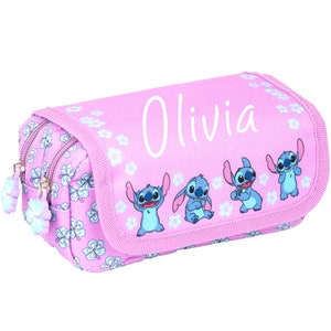 Astuccio personalizzato Disney Stitch, astuccio per matite personalizzato carino viola per la scuola per ragazze, 2 grandi scomparti, astuccio per cancelleria