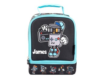 Personalised Double Decker Thermal Lunch Bag for kids - Fully Insulated Lunch Box - Little Gamer