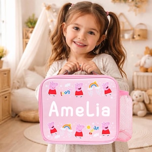 Personalised Peppa Pig Lunch Bag: Insulated Kids Lunchbox with Bottle Holder