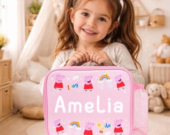 Personalised Peppa Pig Lunch Bag: Insulated Kids Lunchbox with Bottle Holder