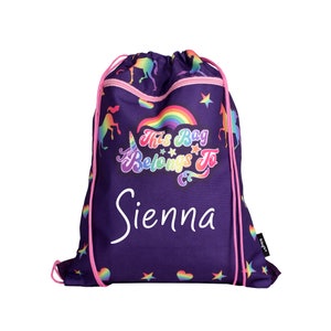 Sac à cordon personnalisé pour enfants avec poche zippée en PE, cartable de natation licorne pour garçons et filles