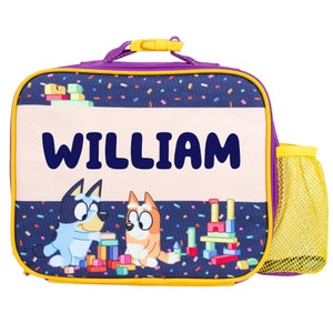 Sac à lunch personnalisé Bluey pour enfants - Sac à lunch isotherme pour enfants - Boîte à lunch thermique pour chambre de bébé pour garçons et filles - Violet