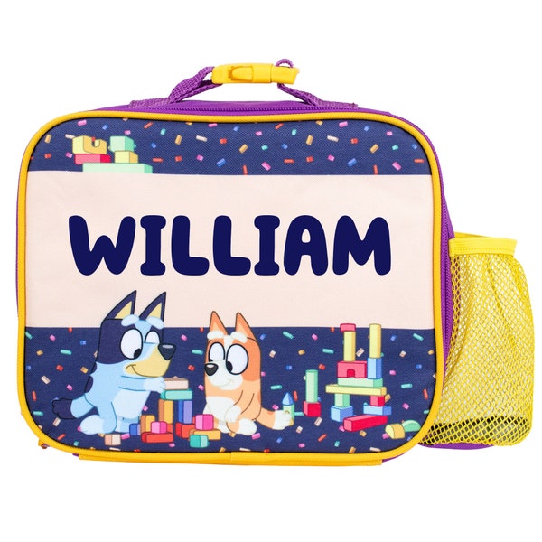 Bluey Personalised Children’s Lunch Bag - Insulated School Lunch Bag for Kids - Thermal Nursery Lunch Box for Boys and Girls - Purple