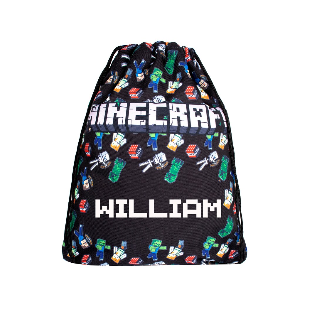 MINECRAFT Personalised Drawstring Bag Minecraft World PE Kit Bag ,gym