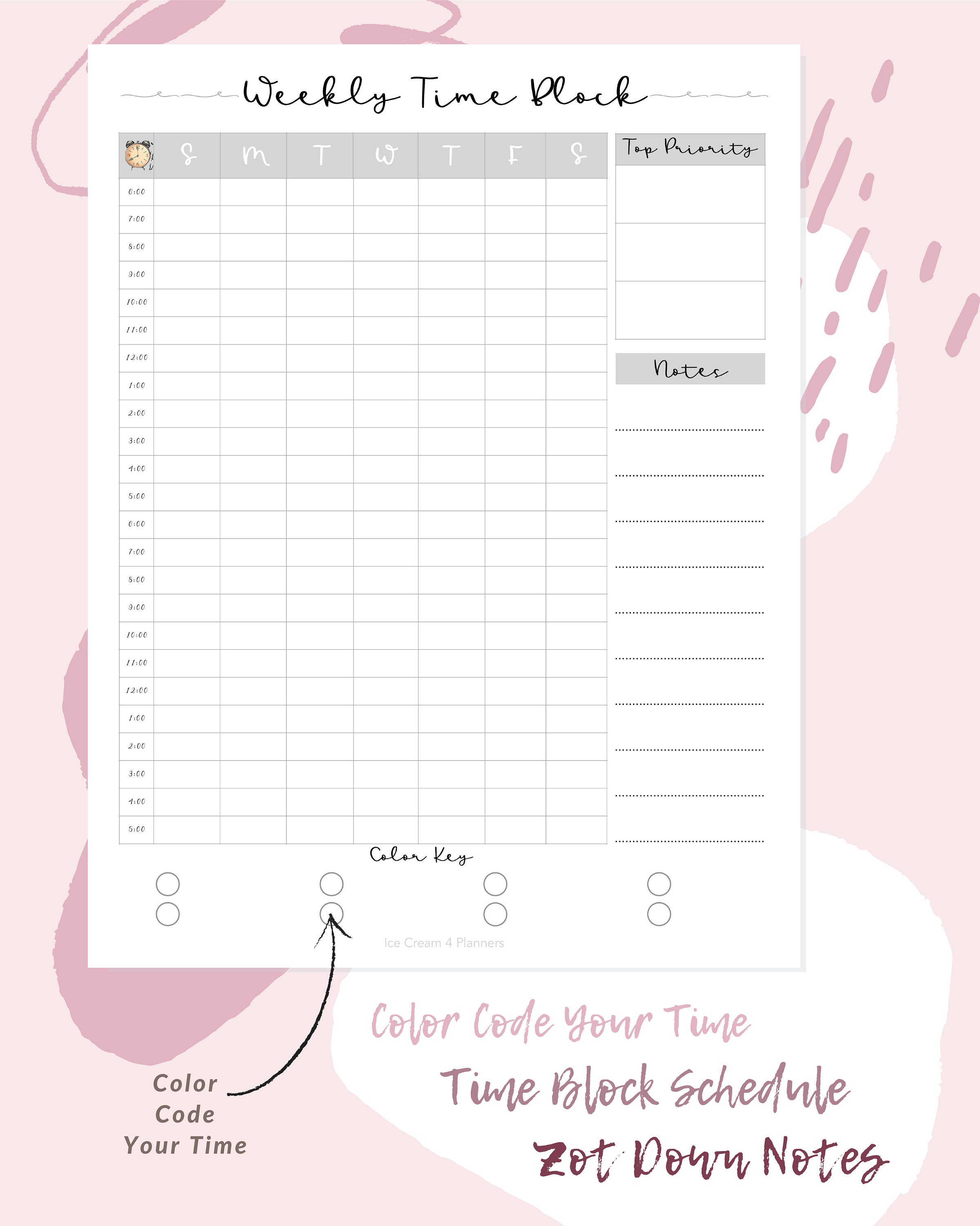 weekly planner printable weekly hourly planner printable etsy