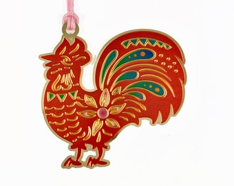 Chinese Rooster Zodiac Gold-Plated Bookmark, String Color Varies