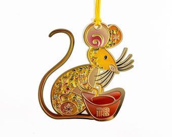 Chinese Rat Zodiac Gold-Plated Bookmark, String Color Varies