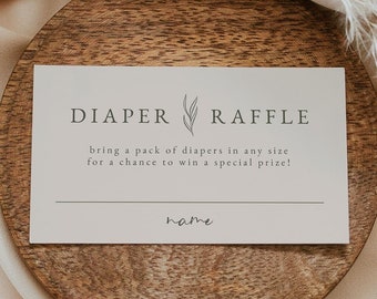 Minimalist Boho Diaper Raffle Card Template | Diaper Raffle Tickets | Green Gender Neutral Baby Shower Diaper Game | Arched Olive Collection