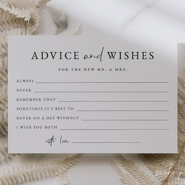 Modern Minimalist Advice for the Bride and Groom Template | Advice and Wishes | Modern Wedding Advice Cards | Bridal Shower Advice Cards