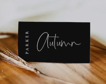 Black Place Card Template — Minimalist Wedding Place Cards — Editable Wedding Name Cards — Modern Wedding Place Cards — Audriana Collection