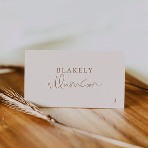 Plantilla para tarjeta de lugar de boda en terracota polvorienta: tarjetas de lugar minimalistas imprimibles: tarjetas de nombre de boda boho modernas: tarjetas de lugar de boda
