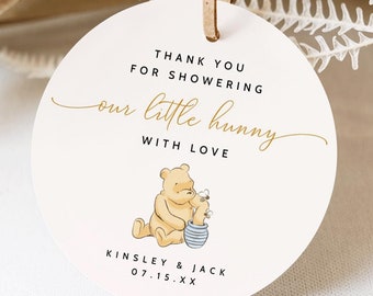 Winnie the Pooh Favor Tag Template | Baby Shower Sticker | Pooh Bear Labels | Honey Baby Shower Favor Tag | Our Little Hunny is on the Way
