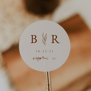 Runde Hochzeitsaufkleber-Vorlage — Bearbeitbares Hochzeitsbevorzugungsetikett — Druckbare Hochzeitsumschlagsiegel — Gewölbte minimalistische Hochzeitskollektion