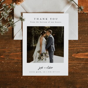 Hochzeit Dankeskarte Vorlage — Danksagungskarte zum Ausdrucken — Foto Dankeskarte — Moderne Hochzeit Dankeskarte — Josie Kollektion