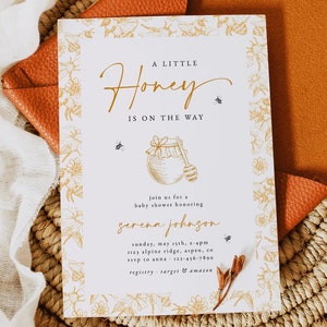 Mall för inbjudan till babyshower med lite honung, inbjudningar till babyshower med bi, babyshower med honung, inbjudan till pojke eller flicka med lite honung