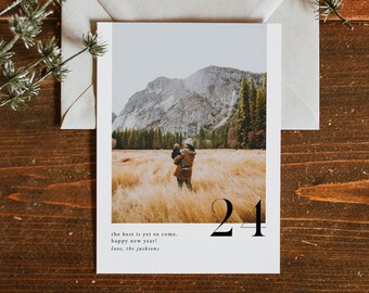 Le meilleur est encore à venir carte de vœux moderne avec modèle photo | Carte pour les Fêtes imprimable Boho | Carte imprimable modifiable du Nouvel An 2024