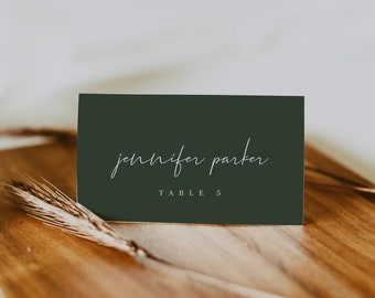 Forest Green Wedding Place Cards Template — Printable Boho Place Cards — Minimalist Wedding Name Cards — Bohemian Wedding Collection