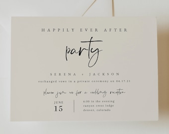 Minimalist Boho Happily Ever After Party Invitation — Printable Elopement Reception Invitation — Modern Wedding Reception Invite