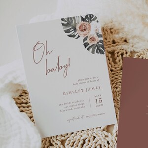 Modern Boho Baby Shower Invitation Template | Beachy Baby Shower Invite | Tropical Baby Shower Invite | Editable Baby Shower Invite | KAIA