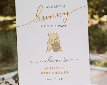 Winnie the Pooh Baby Shower Welcome Sign Template, Pooh Bear Baby Shower Sign, Pooh Baby Shower Welcome Sign, Our Little Hunny is on the Way