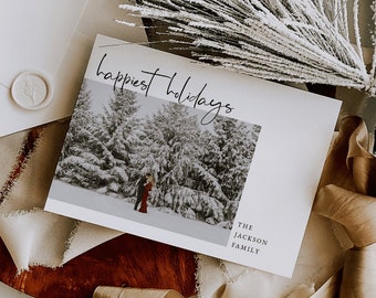 Modern Holiday Card with Photo Template — Happiest Holidays Card — Minimalist Christmas Card — Printable Holiday Card