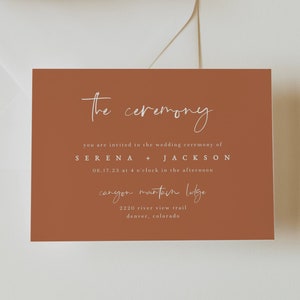 Plantilla de tarjeta de invitación para ceremonia de boda bohemia desértica: invitación para ceremonia de boda imprimible: tarjeta de invitación para boda minimalista, 5 x 3,5