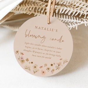 Blessingway Candle Favor Tag Vorlage | Muttersegen Label | Segen Kerze Label | Blessingway Aufkleber | Boho Baby Shower Favor Tags