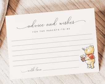 Winnie the Pooh Baby Shower Advice Cards Template | Baby Shower Advice for Parents to Be | Pooh Baby Shower Games | Pooh Theme Baby Shower