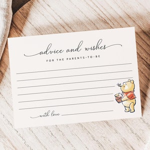 Modèle de carte de conseils pour baby shower Winnie l'ourson | Conseils de baby shower pour les futurs parents | Winnie l'ourson pour baby shower | Baby shower sur le thème de l'ourson